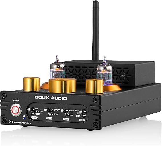 Douk Audio X1 GE5752 Bluetooth 5.0 Vacuum Tube Amplifier MM Phono Amplifier for Turntables 320W TDA7498E NE5532