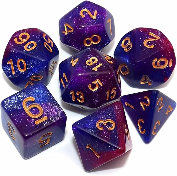 Polyhedral DND Glitter Dice Set for Dungeon and Dragons D&D RPG Role Playing Games Blue Mixed Purple Nebula Dice