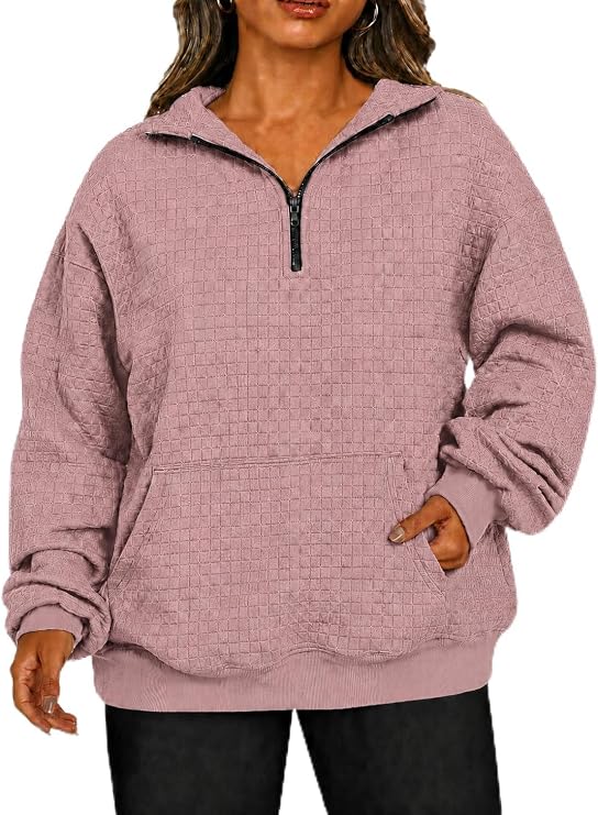 Plus Size Sweatshirt for Women Half Zip Oversized with Pocket