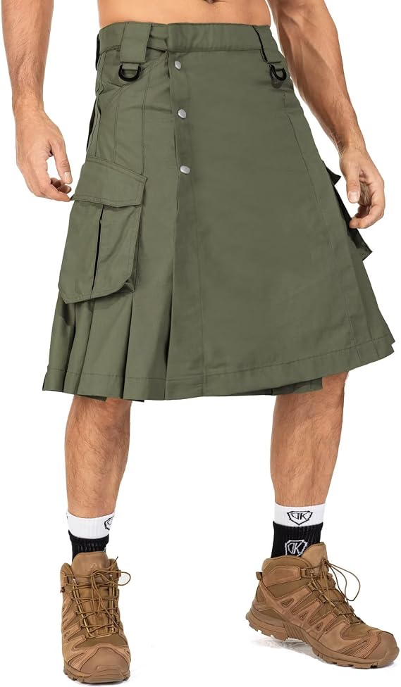 Men's Utility Kilt, 23 Inch Tactical Scottish Kilt | Pleated Hybrid Utility Kilt with Pockets and 23-Inch Length for Outdoor Events, Costumes and Casual Wear