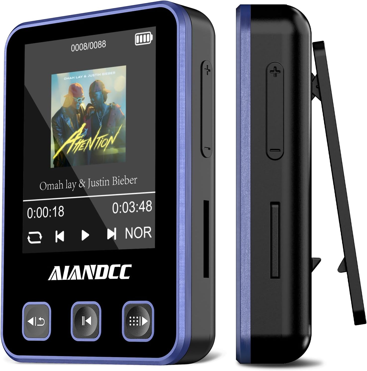 MP3 Player Bluetooth 5.3 with Sports Clip and Sports Strap MP3 Player with 1.77 Inch TFT Colour Screen MP3 Player with Headphones Supports up to 128GB SD Card Purple