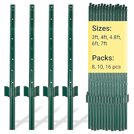Metal Fence Posts 10 Pack, 3 FT Green Heavy Duty U Posts
