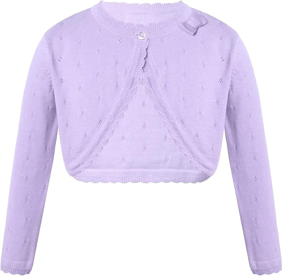 ranrann Kids Girls Long Sleeve Bolero Cardigan Shrug Single Button Cropped Knitted Sweater Jacket Girls Dress Cover Up