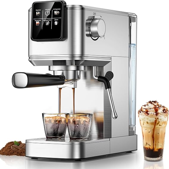 KEENSTAR Espresso Machine 20 Bar with Touch Screen, Hot & Iced Coffee Makers, Stainless Steel Espresso Maker with Rapid Cold Brew & Milk Frother, with Water Tank for Latte, Cappuccino, Gift
