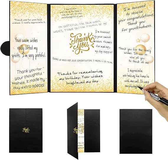 Sutjxc Thank You Card Guest Book Alternative - Black Gold Signature Thank You Sign for Graduation, Retirement,Office Parties,Unique Gifts & Appreciation Decor for Staff,Teachers,Professors, Doctors