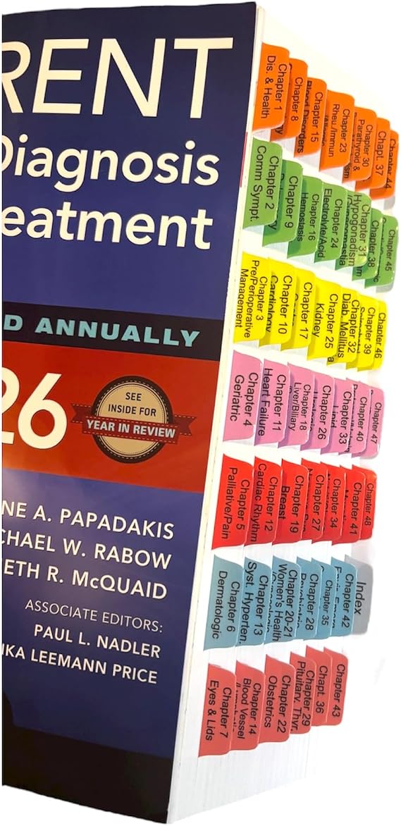 Book Tabs for Current Medical Diagnosis & Treatment 2026 | Laminated, Color-Coded, Removable, (Book not Included). Includes Blank Tabs and Alignment Card for easy installation