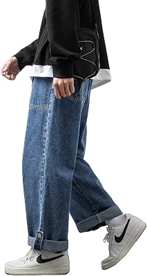 DOSLAVIDA Mens Casual Baggy Wide Leg Jeans Hip Hop Loose Straight Fit Denim Pants Relaxed Stylish Streetwear Cargo Jean