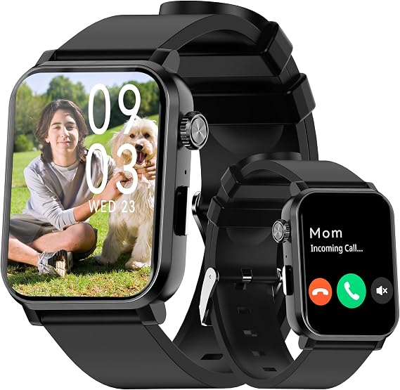 EZON Smart Watch for Kids Boys Girls,1.83" HD Kids Watch with Call Function,Games,Pedometer,Heart Rate,SpO2,Sleep & Stress Monitor, 120+ Sports Modes,Compatible with Android iOS (Black)