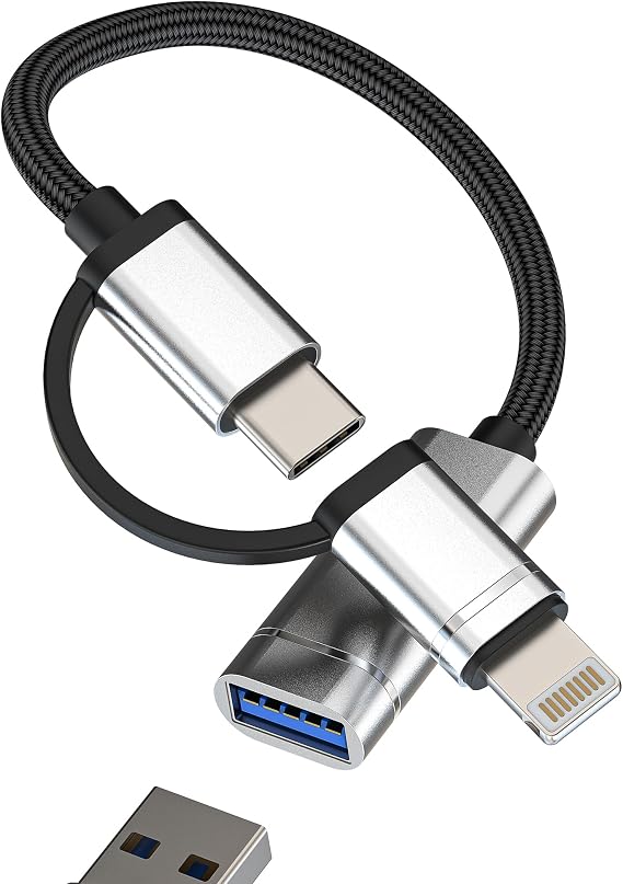 OTG Dongle USB 3.0 Female to USB C Lightning Male Adapter Cable Camera Mouse Port Cord Hub Type C Converter Compatible for Samsung Galaxy S23 for iPhone 15 14 13 12 Pro Max 7 8 for iPad Air4