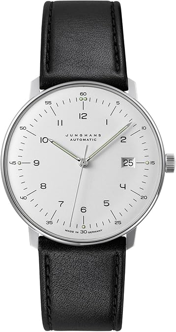 JUNGHANS Men's Max Bill Automatic White Dial Black Leather Strap Analog Watch 27/4700.02