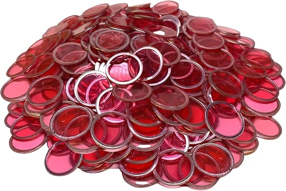 MR CHIPS Magnetic Bingo Chips with Metal Ring 3/4 Inch 300 Upgraded Pieces Red Transparent - Available in 7 Colors A Reusable Storage Bag