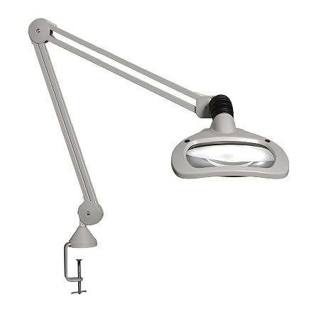 Luxo 18845LG Wave LED Illuminated Magnifier, 45" Arm, 3.5 Diopter, Edge Clamp, Light Gray