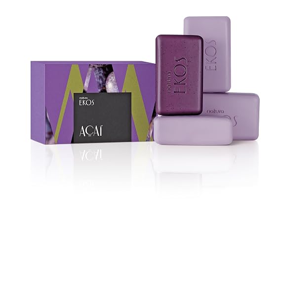 natura - Ekos Acai Creamy & Exfoliating Bar Soap Set (4 Pack) - 1 Exfoliating Bar, 3 Creamy Bars - Pure Plant Based Oils - Vegan Skin Care - Brazilian Beauty Secrets - Self Care - 3.5oz (100g)