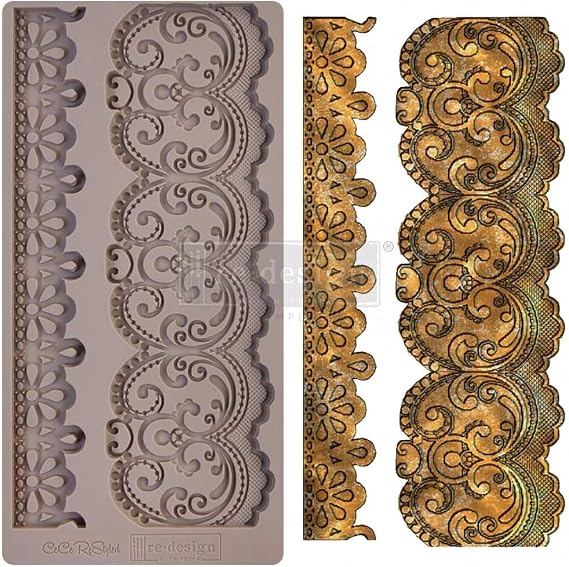 Redesign with Prima Redesign Furniture Decor Moulds Cece Border Lace 5"x10",8Mm Thickness for Funiture Dresser, Chocolate,Cake,Candy,Backery,Soap,Polymer Clay, earthen Clay,655350654344