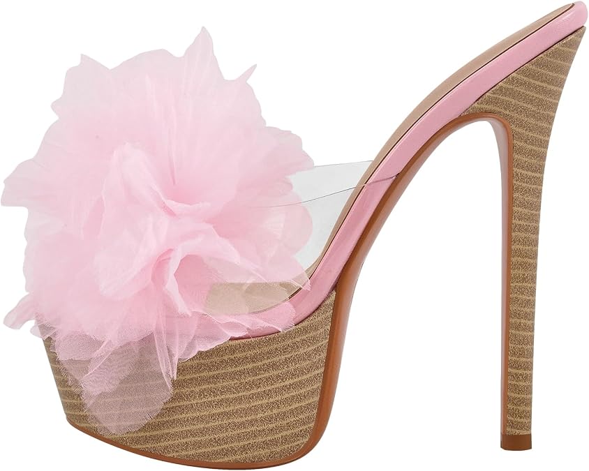 Women's Platform Slides Sandals Flower Stilettos High Heels