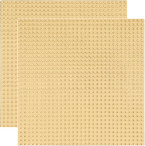 Classic Baseplate Building Base Plates for Lego Building Bricks | 100% Compatible with Major Brands-Baseplate | 10" x 10" | for Kids 3+ | 2 Pack (Tan)