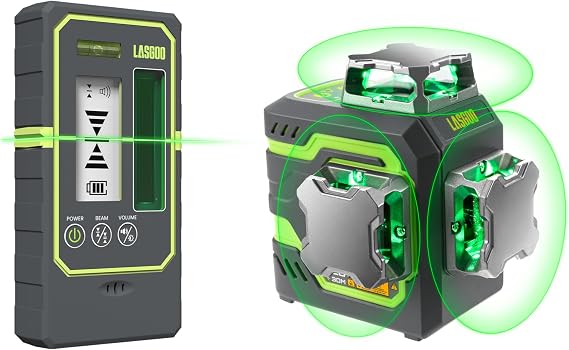 LasGoo LG-3DM Green Beam Laser Level, Self-Leveling 3x360 Cross Line Laser for Construction and Picture Hanging,LasGoo LG-REC03 Laser Detector for Laser Level