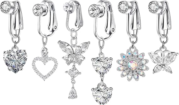 JSTHHTT 6 Pcs Fake Belly Piercings - Navel Bars Set & Rings, Clip on Belly Button Bars