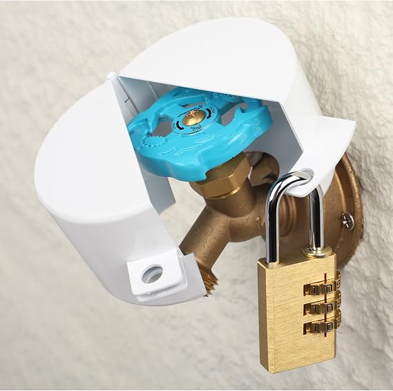 Faucet Locks Outdoor,Hose Spigot,Made of Metal Suitable for Garden Faucets,Hose BibWater Hose,Water Faucet Lock,Prevent Water Bandit(White with Padlock)