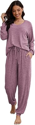 Hellomamma Women Pajama Sets 2 Piece: Long Sleeve Lounge Sets Pjs Casual Ladies Fall Outfit Pj Sleepwear With Pockets