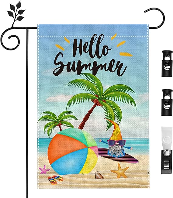 BIBURY Hello Summer Garden Flag 1218 Inch Vertical Double Sided Outside Decor for Lawn Yard Farmhouse Courtyard Outdoor Decoration, UV Fade Resistant, Easy Installation