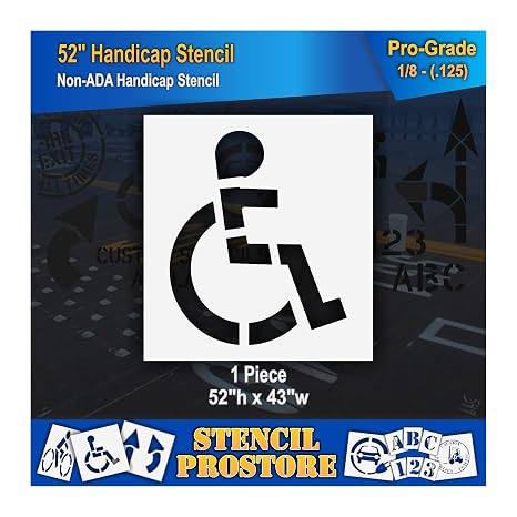 Parking Lot Stencil - 52" ADA Handicap Stencil (5" Stroke) - 52'' x 44'' x 1/8" (128 mil) - Pro-Grade