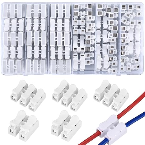65 Pcs Spring Wire Connectors, Spring Clamp Terminal Cable Clamp Connector, CH-2 Electrical Cable Connectors Block, 2 Pin Push-in Quick Terminal Wire Connector Wiring Terminals