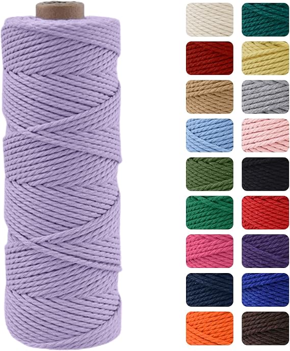 2 mm Light Purple Macrame Yarn 100 m Macrame Cotton Yarn 2 mm/3 mm Cotton Cord Natural Cotton Craft Cord for Crafts Knitting Boho Decoration DIY Craft Wall Hanging Living Room Balcony