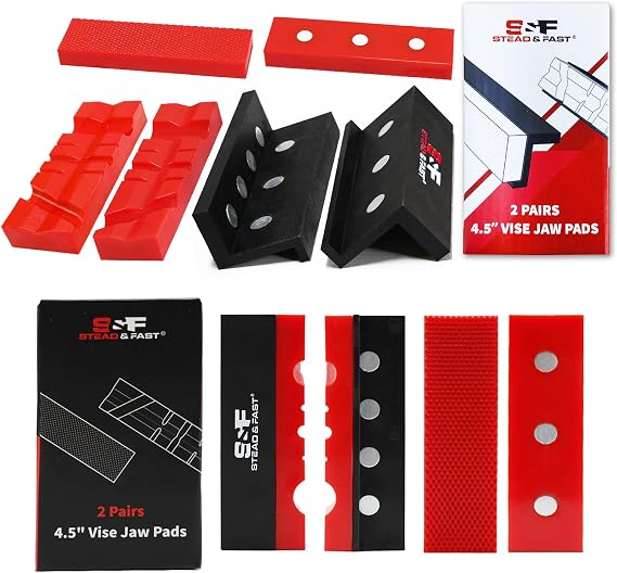 S&F STEAD & FAST Strong Magnetic Vise Jaw Pads 4.5 inch, 2 Pairs of Standard Set, 2 Pairs of Z Type Holder Set
