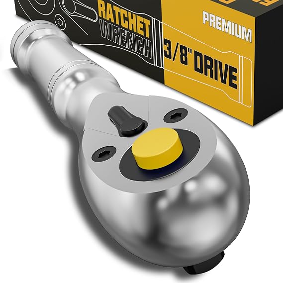3/8-Inch Drive Stubby Ratchet, 10.5cm Ratchet Handle, 72-Tooth Quick-Release Ratchet Wrench, Full Polished, for Auto Repair, Mechanical Repair