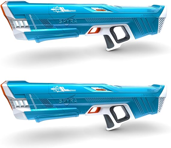 SPYRA 2 Pack Electric Water Blaster with LED Display, 50 Foot Range, and 3 Modes for Backyard, Beach and Outdoor Pool Activities, SpyraThree, Blue