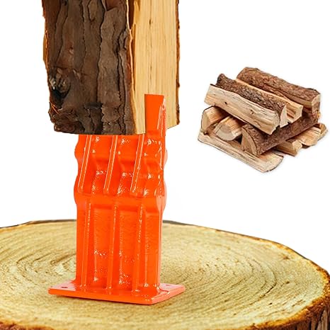 Manual Log Splitter,High Visibility Splitting Base, Safe and Efficient Firewood Log Splitter & Kindling Splitter -Cast Iron- Small & Medium Logs, Perfect for Gardening and DIY