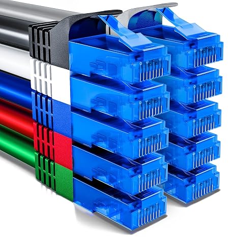 deleyCON 0.25 m CAT6 Network Cable Set U-UTP RJ45 Pack of 10 Colourful Short 25 cm CAT-6 LAN cable patch cable Ethernet cable DSL for switch router modem repeater and patch panel