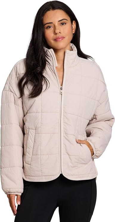 Avalanche Women's Jacket with Zipper Pockets, Everyday Transitional Mini Puffer Mock Neck Zip Up Hiking Jacket with Pockets