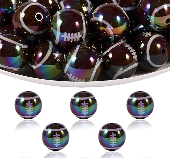 20PCS Baseball Beads, 16mm Acrylic Sports Beads for Jewelry Making, Necklaces, Earrings, Key Chain Decorations and Accessories (Black Rugby)