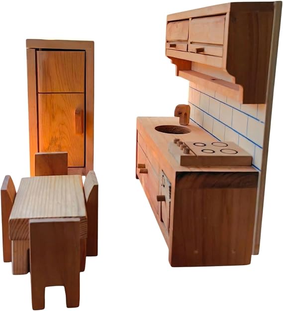 Montessori 7 Parça El Yapımı Ahşap Mutfak ve Yemek Odası Takımı