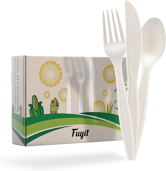 Fuyit Compostable Cutlery Set, Disposable Biodegradable Utensils