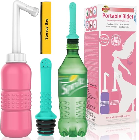 2PCS-Pack Portable Bidet Travel Bidets + Green Backpacking Bidet Camping Bidet Squirt Bottle for Hygiene Bathroom, with Waterproof Cap + Storage Bag,Perineal Bottle for Postpartum Care