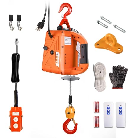 TKK 3-in-1 Electric Hoist, 1500W, 1100 lb Capacity, 25 ft Lift, 120V