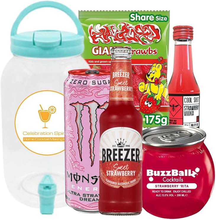 Celebration Spirits ChugJug XL Strawberry Flavour | Home Cocktail Making Kit | 3L Drinks Dispenser with Tap