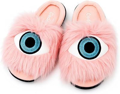 Coddies Eye Slippers - Fuzzy Pink House Slippers - Cozy Indoor Slipper Boots - Funny & Soft Womens Slides - Plush Memory Foam Funny Shoes for Women, Men & Teens