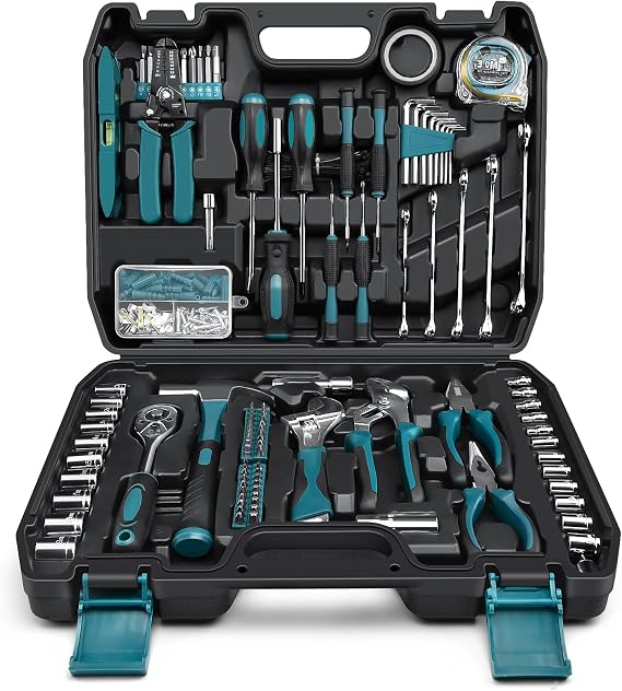 Sundpey 281-PCs Portable Complete Basic Home Tool Kit Set with Storage Case | with Socket Wrench Set & Screwdrivers & Wire Strippers & Water pump Pliers, for Men Women, for Household Car Garage Apartment