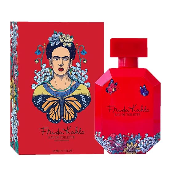 Frida Kahlo Red Eau de Toilette Spray for Women Warm Floral Scent with Rose, Grapefruit, Jasmine, Vanilla & Cedarwood Made in USA Long-Lasting Perfume 1.7 oz Lacquered Bottle
