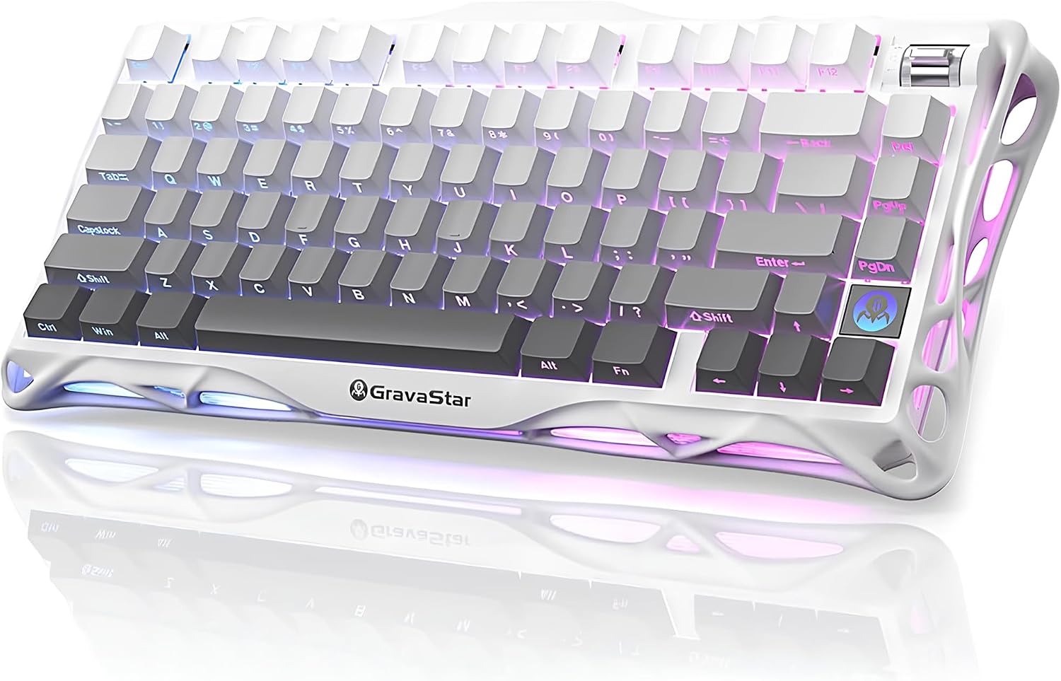 GravaStar Mercury K1 RGB Wireless Mechanical Gaming Keyboard with Aluminum Frame, English Q, White