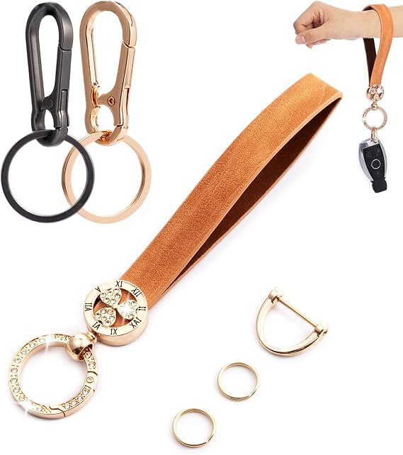 Car Key Chain Wristlet Keychain Leather Keychains Heavy Duty Metal Bling Keyring Holder Women Girl