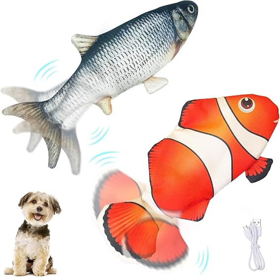 Petgravity Electric Moving Dog Fish Toy 2 Pack with Updated Motor Realistic Flopping Fish Oxford Cloth Interactive Dog Toys Pet Toys for Small Dogs (with a Washable Spare Cover)