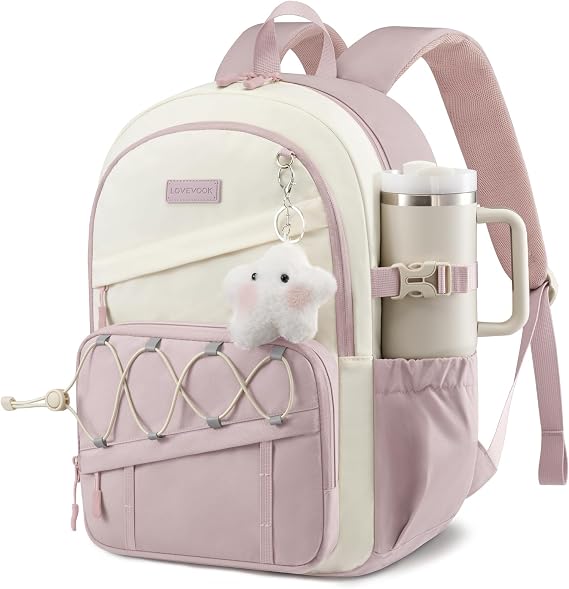 LOVEVOOK School Backpack for Teen Girls,Large Capacity Laptop Backpack with 40oz Water Bottle Holder,Waterproof Cute College Bookbag,Lightweight Student Backpack for Middle High School Travel Work