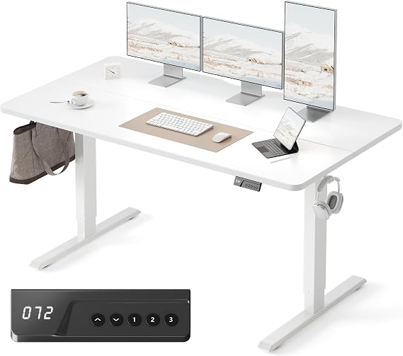 FEZIBO Standing Desk, 6328 Inches Electric Height Adjustable, Sit Stand Up, Computer Office Desk with Splice Board, While Frame/While TOP