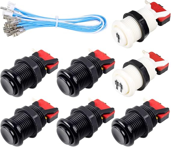 7X Arcade Buttons 30mm Happ Type Standard Push Buttons Switch with 20cm Cable for Arcade Joystick Arcade1up Games Console (Black)