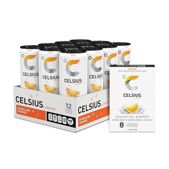 CELSIUS Zero Sugar Energy Drink & Powder Stick Bundle, Orange